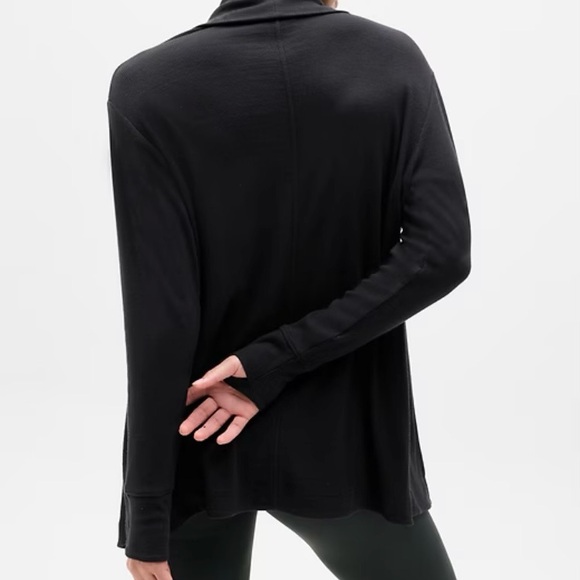 Athleta Women M Pranayama Restore Wrap Cardigan Black Rib Knit Athleisure Pocket - Picture 5 of 13